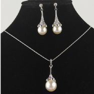 Platinum Plated Austrian Crystal Pearl Necklace Earring set